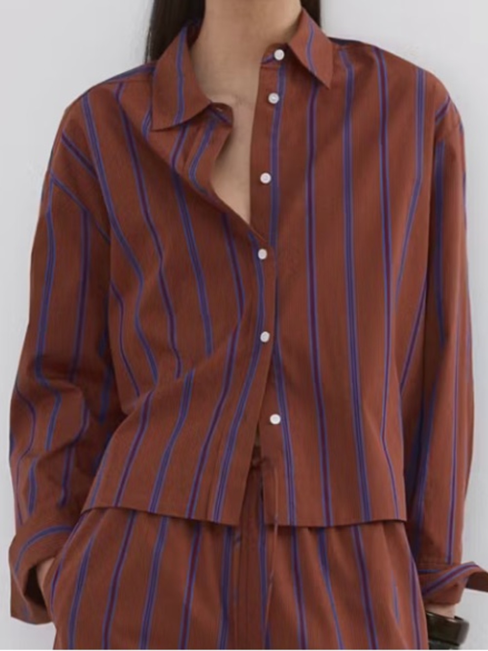 Mango Rust Orange Stripe Button-Up Shirt STRIPED COTTON SHIRT 5828